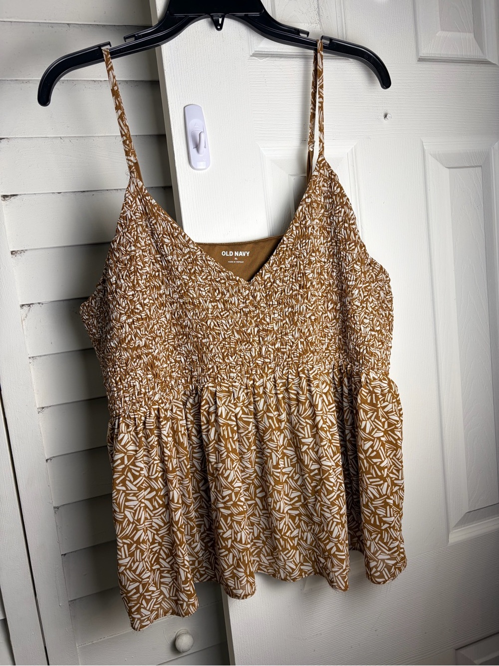 Old Navy Mustard and White Smocked Spaghetti Strap Tank